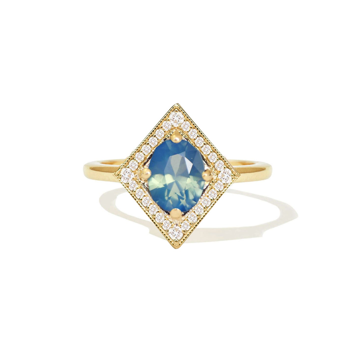 Oval Sapphire Diamond Shape Mosaic Ring