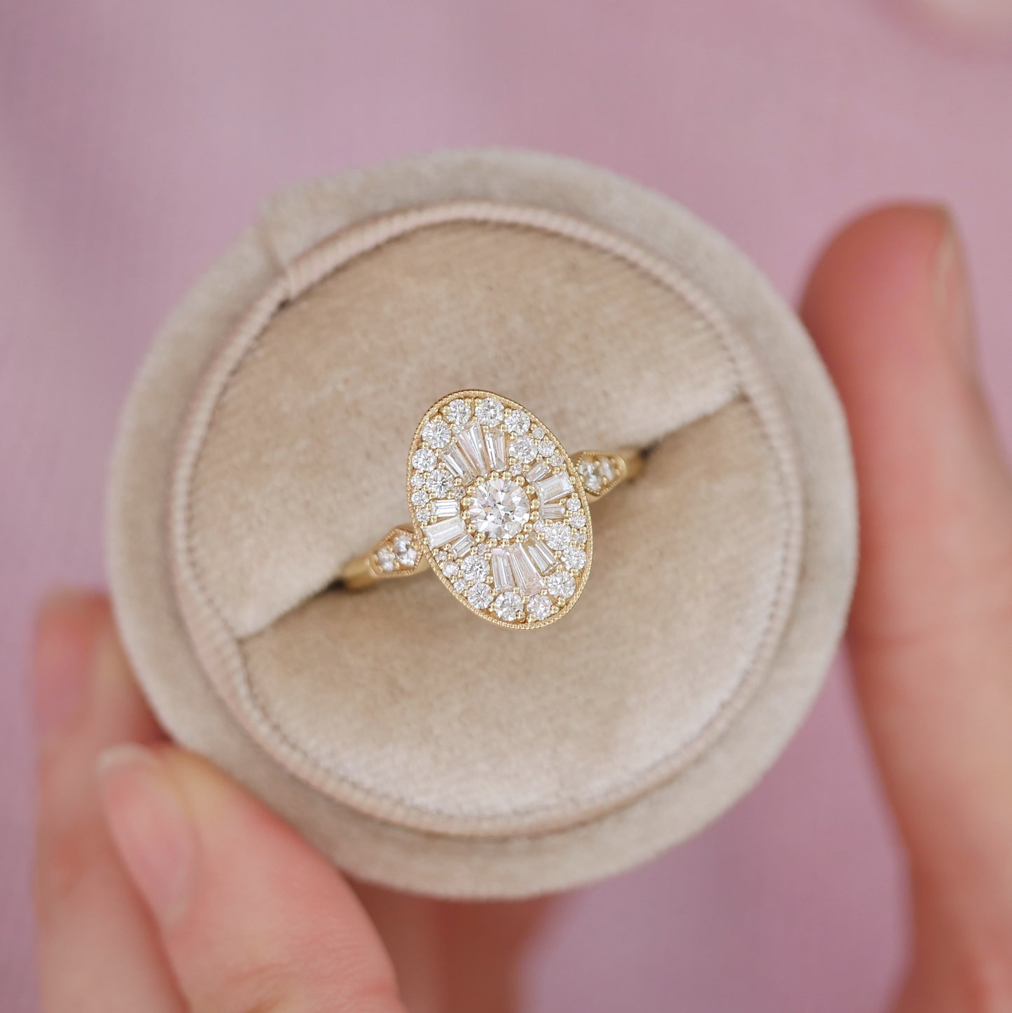 Oval Shape Ballerina Round Diamond Mosaic Ring