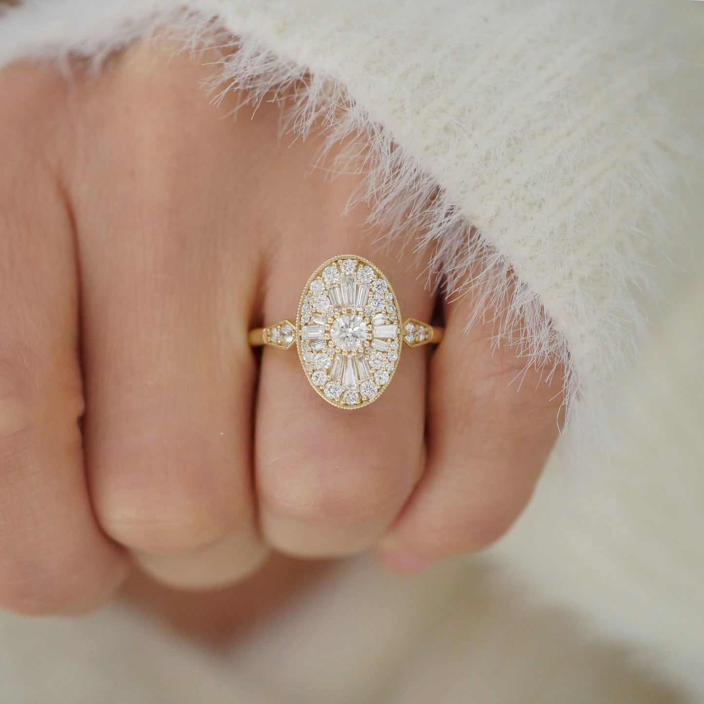 Oval Shape Ballerina Round Diamond Mosaic Ring