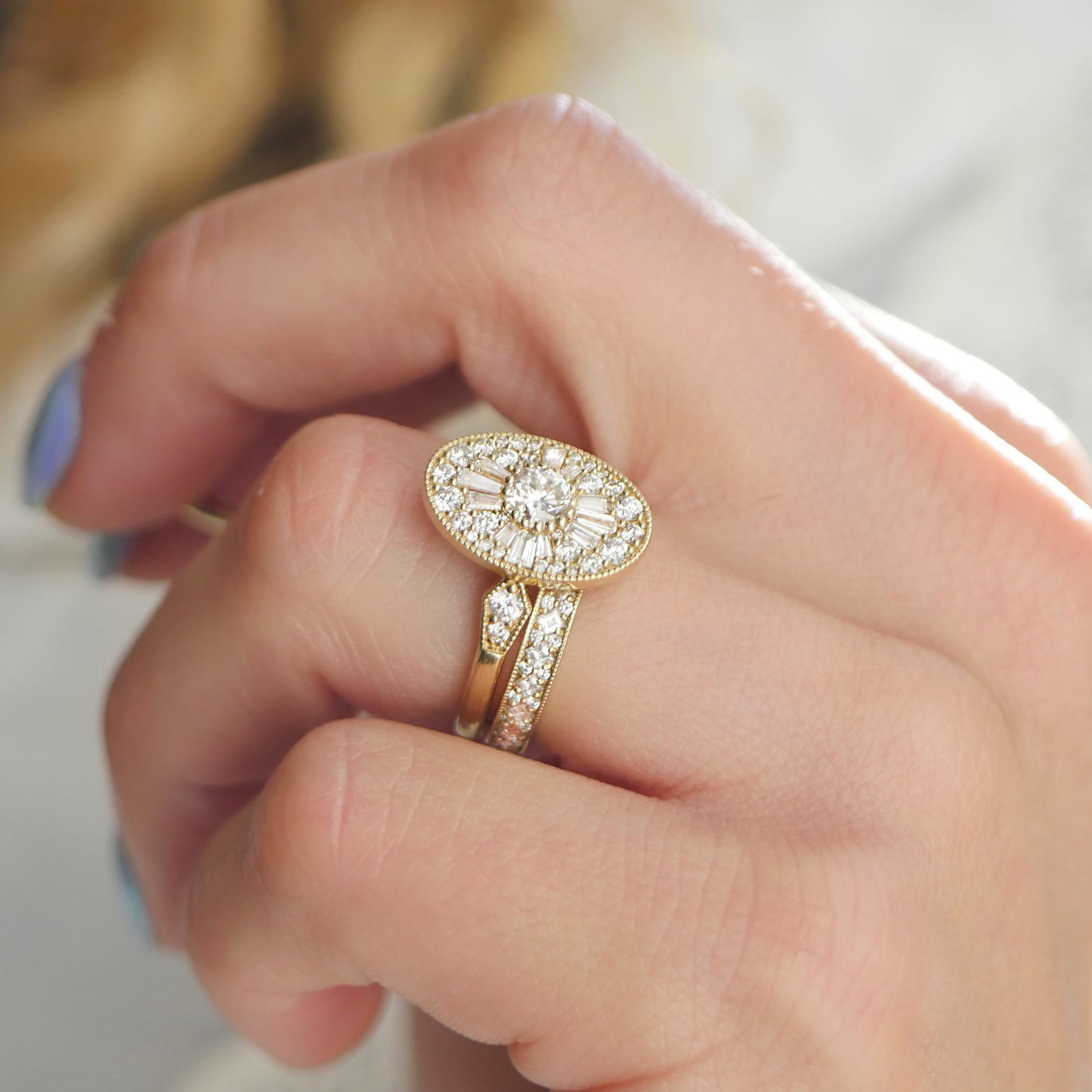 Oval Shape Ballerina Round Diamond Mosaic Ring