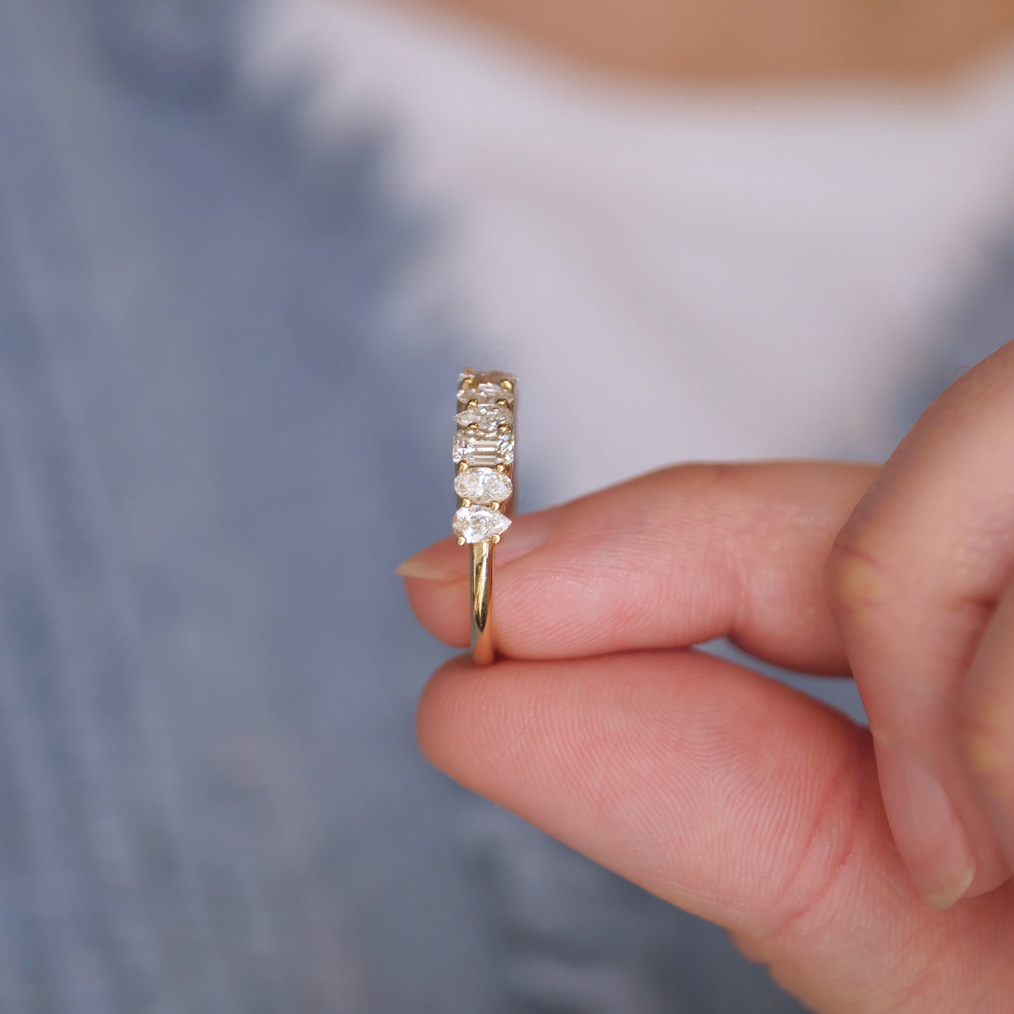 Oval, Emerald & Pear Diamond Mosaic Band