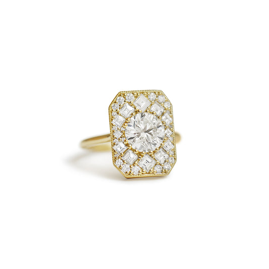 Custom Emerald Shape Carre & Oval Diamond Mosaic Ring