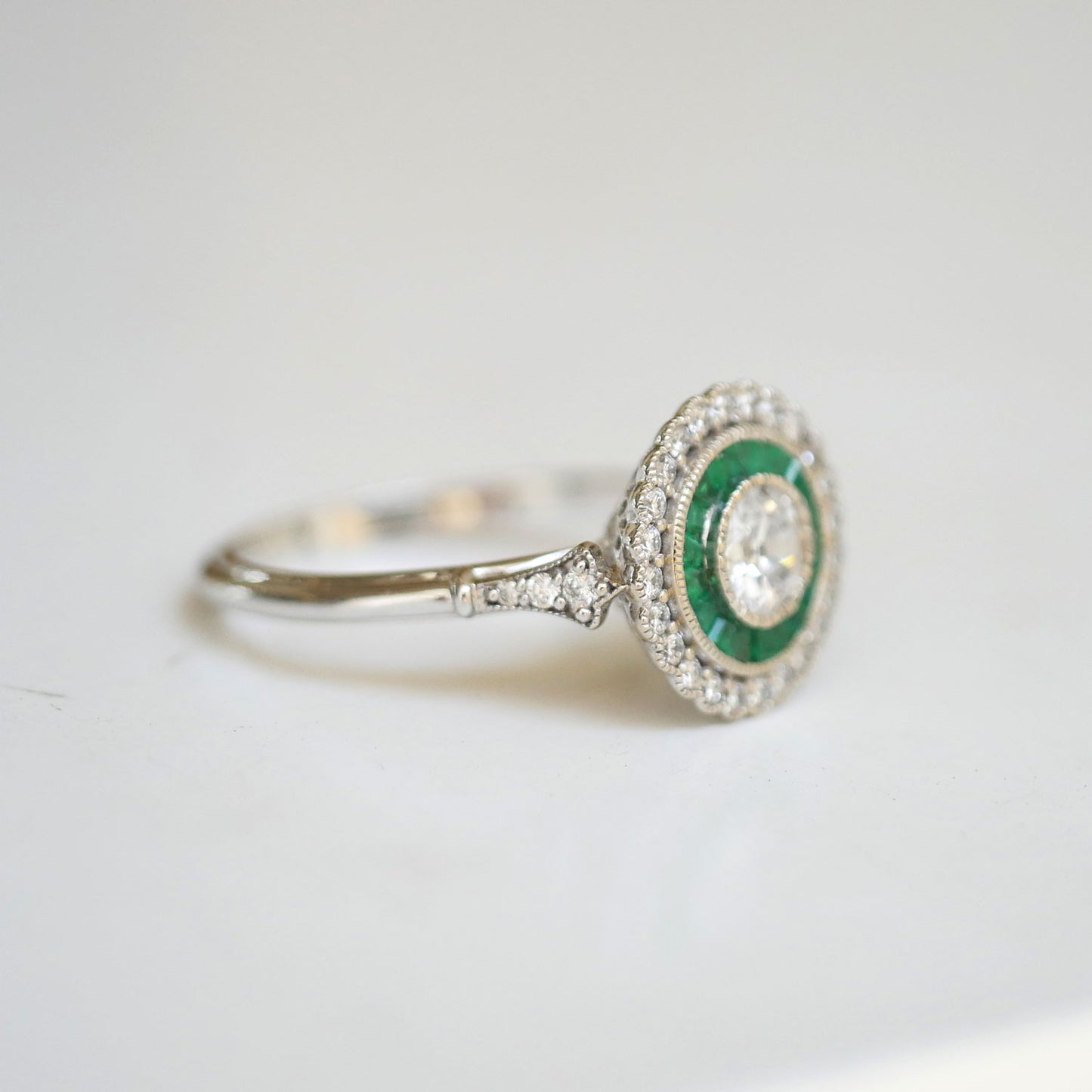 Art Deco Calibre Emerald Diamond Ring
