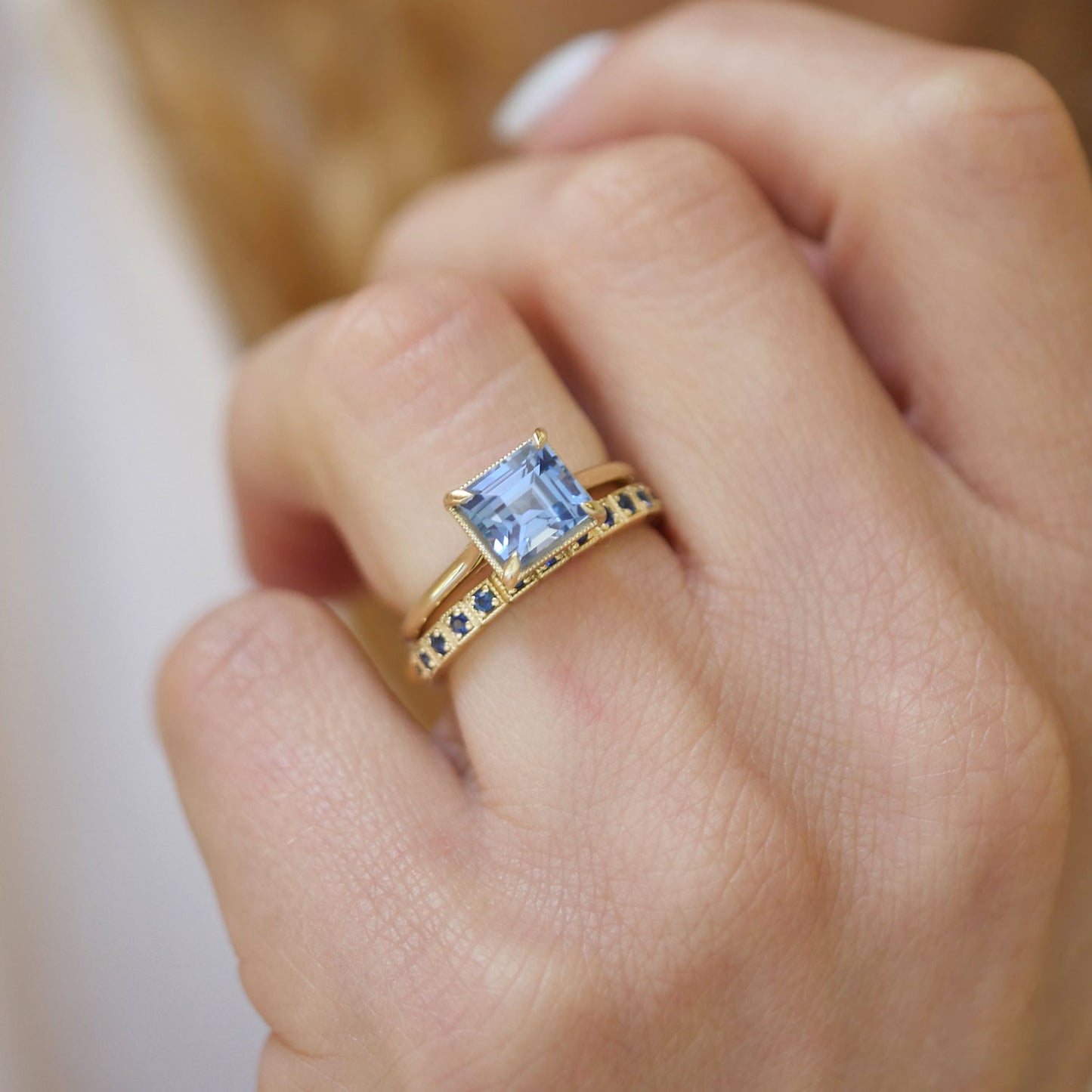 Carre Sapphire East West Solitaire Ring