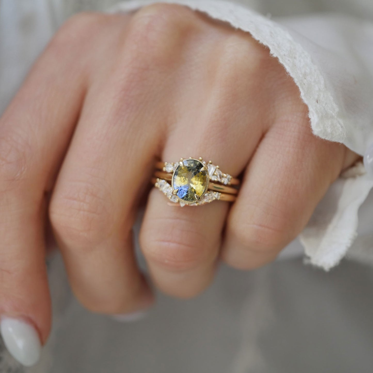 Oval Parti Blue Sapphire Solitaire Ring