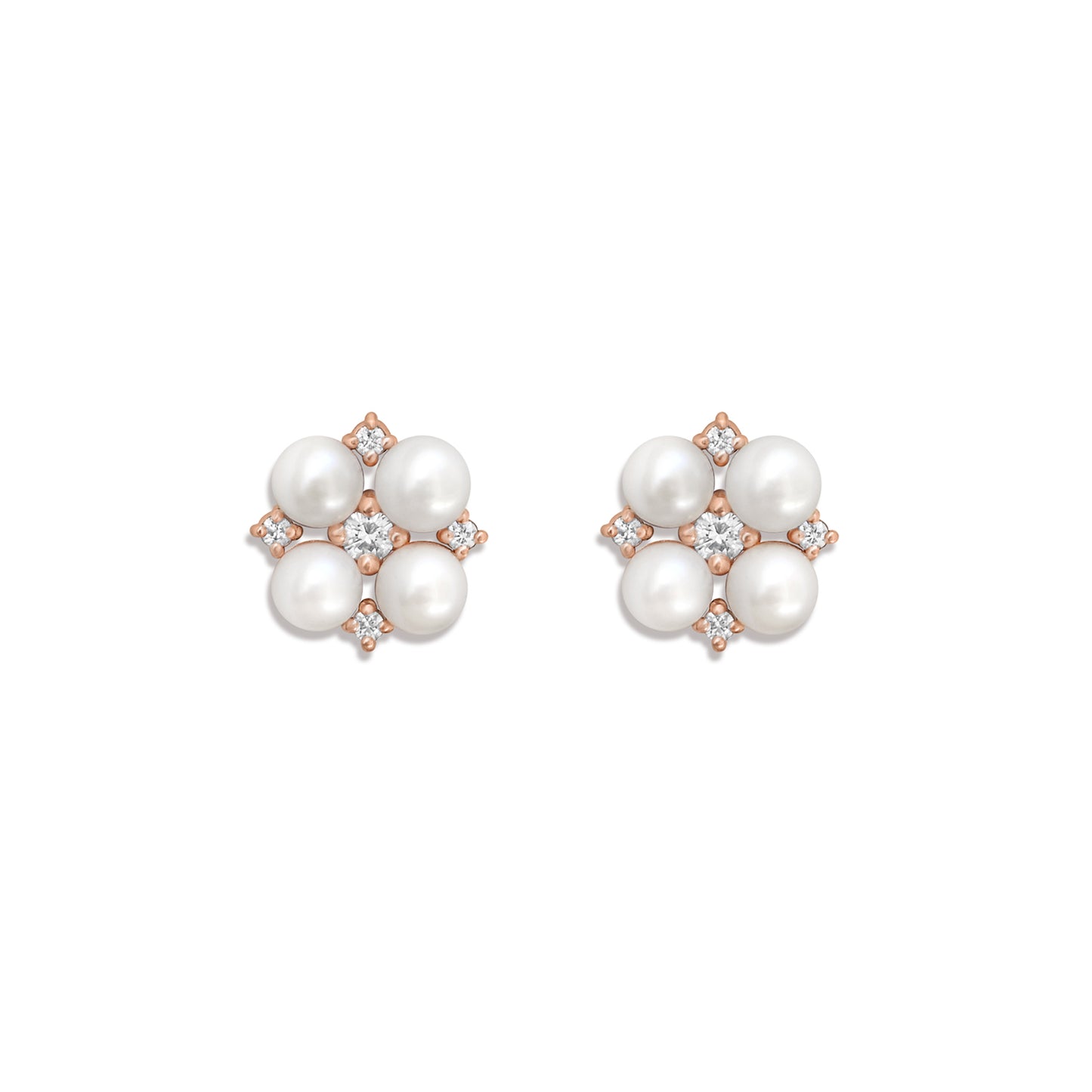 Small Deco Pearl & Diamond Bridal Stud Earrings
