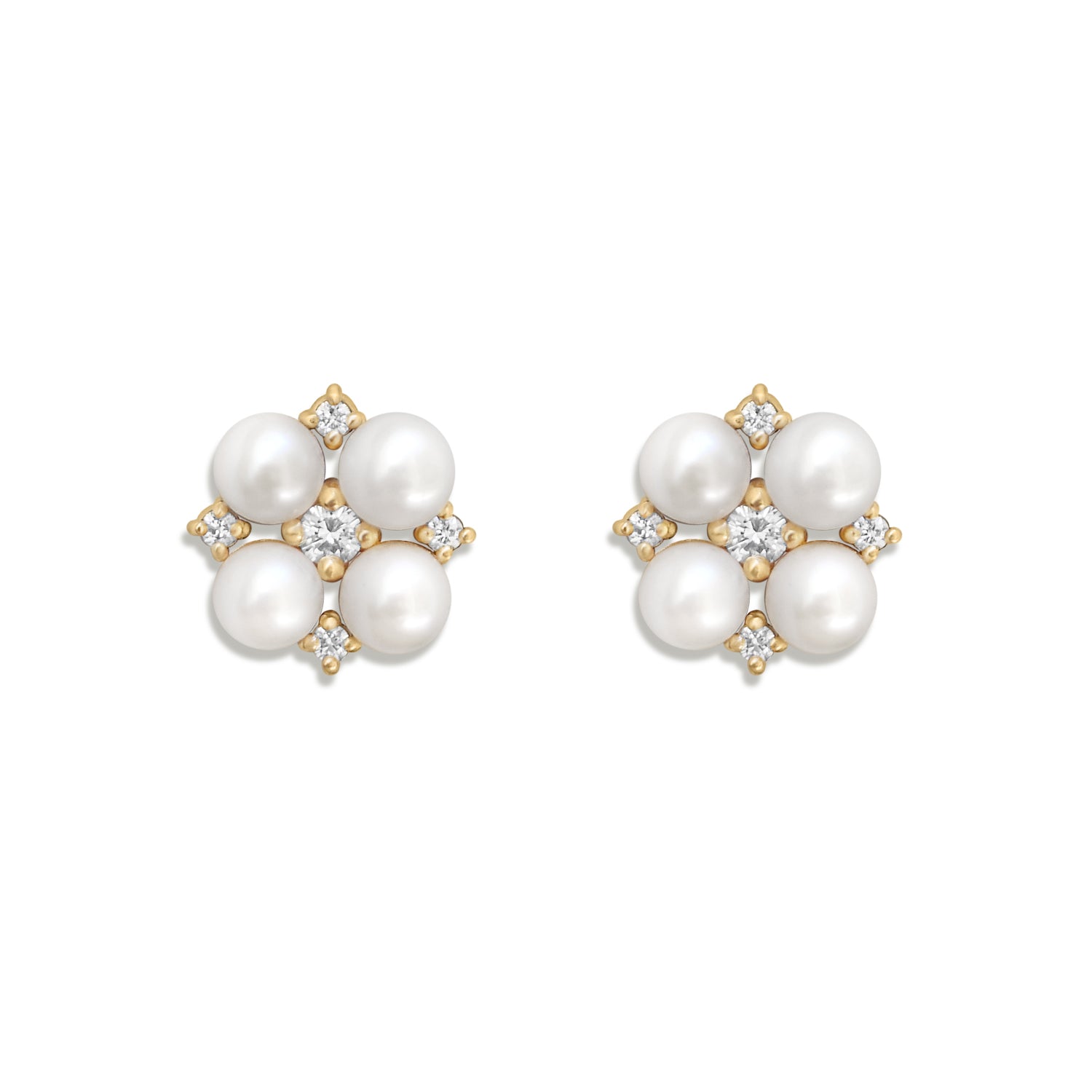 Large Deco Pearl & Diamond Bridal Stud Earrings