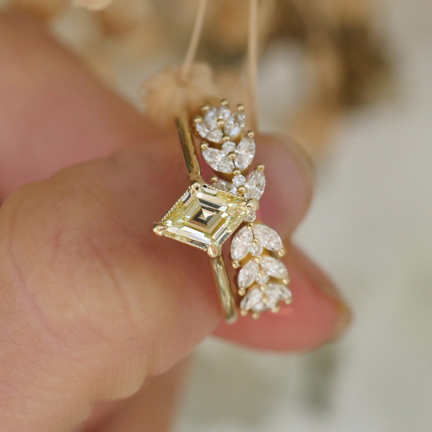 Yellow Diamond Lozenge Solitaire Ring Berlinger Jewelry