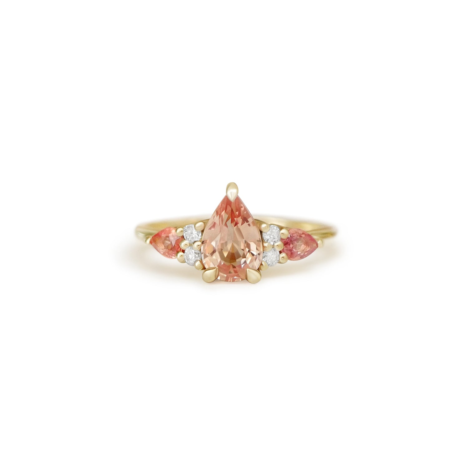 Custom Peach Pear Shaped Sapphire Engagement Ring