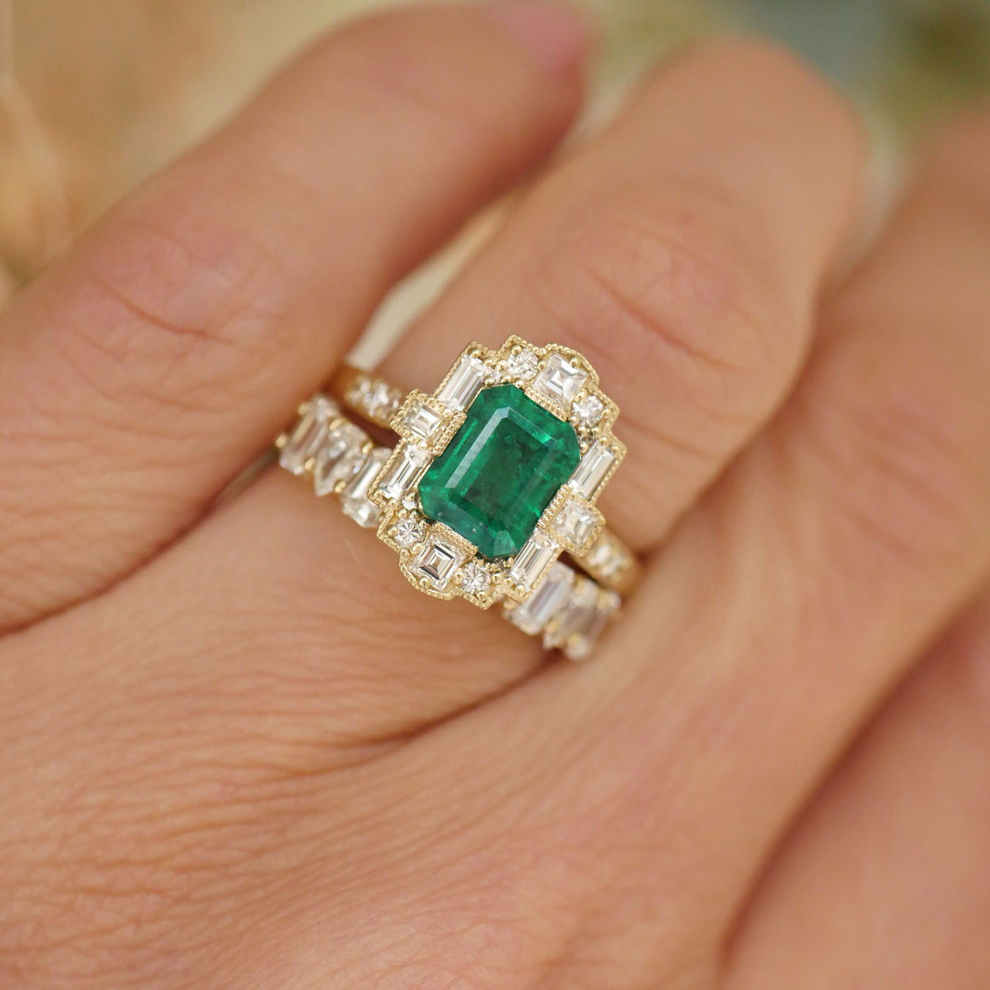 Emerald Deco Emerald Cut Diamond Mosaic Ring