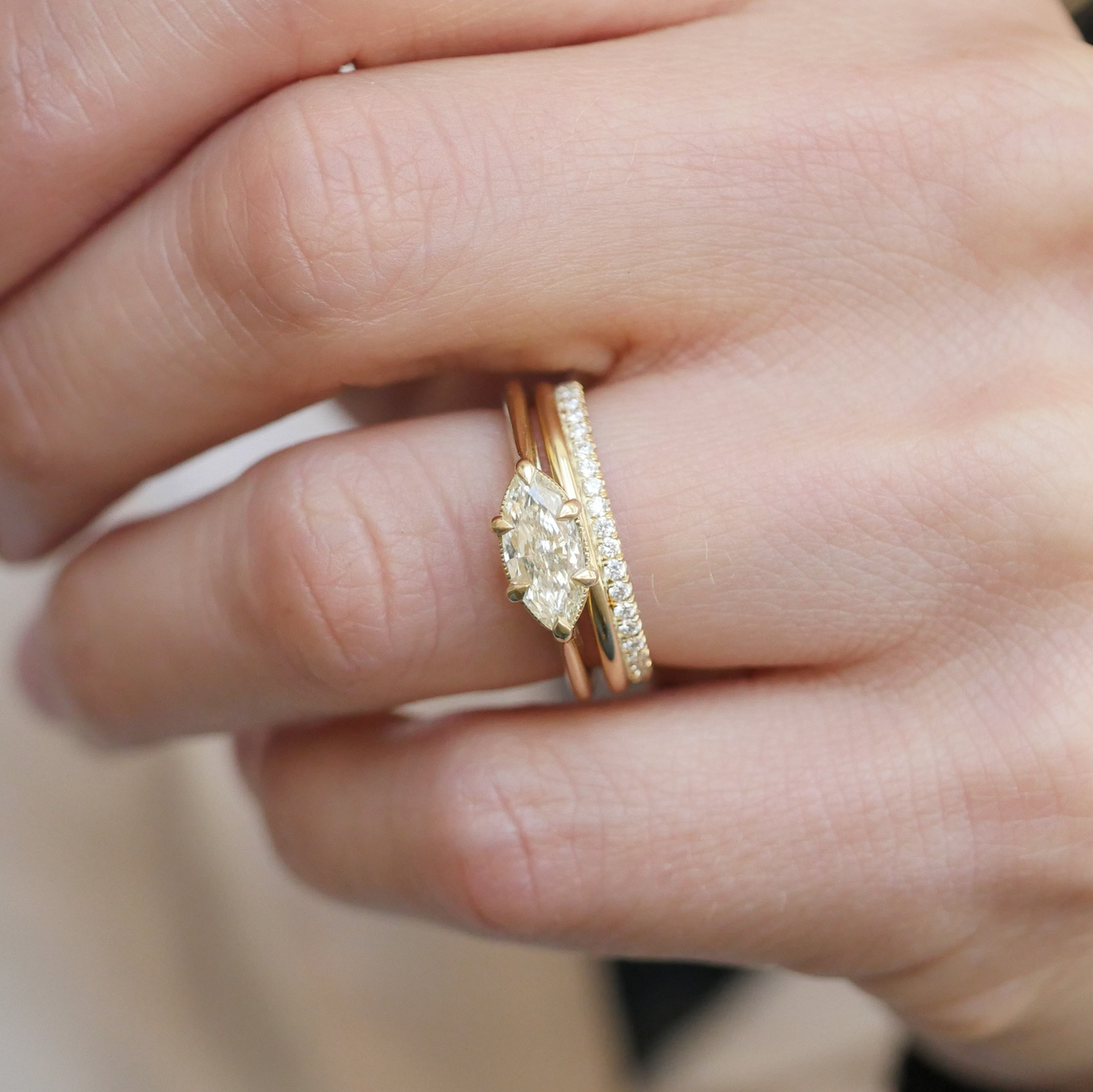 Pale Yellow Marquise Diamond East West Solitaire Ring