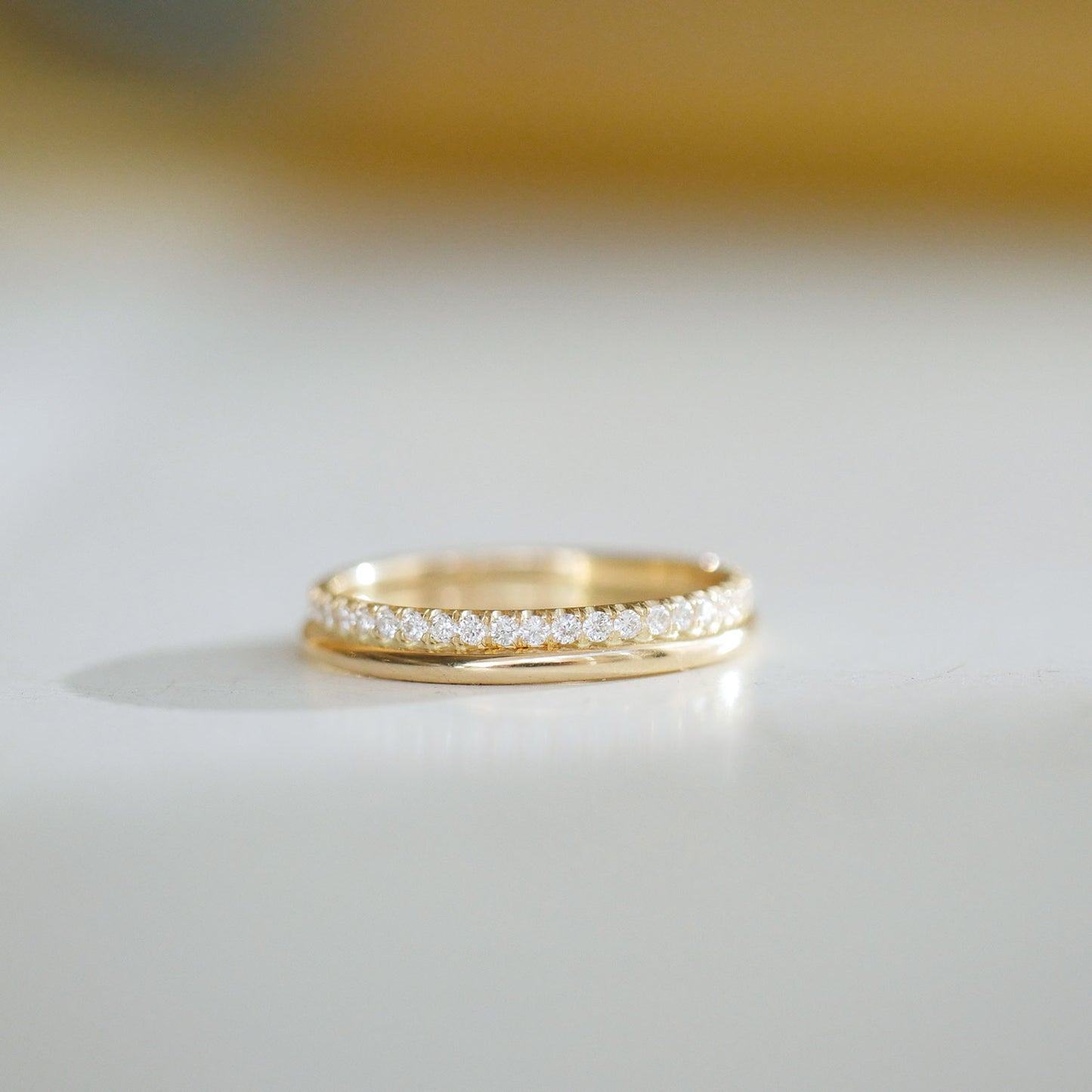 Half Round and Delicate French Pave Eternity Band