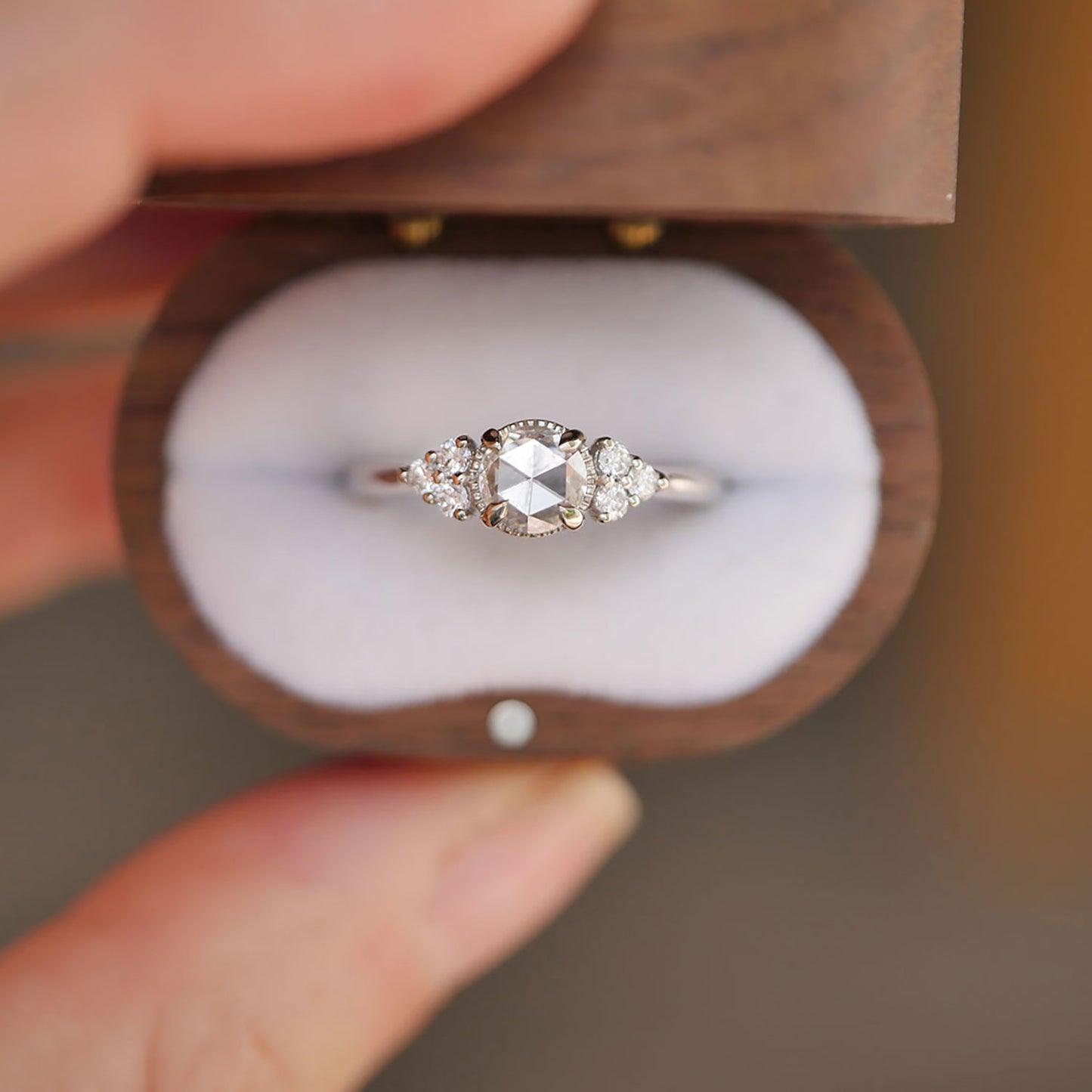 Round Rose Cut Diamond Trio Ring