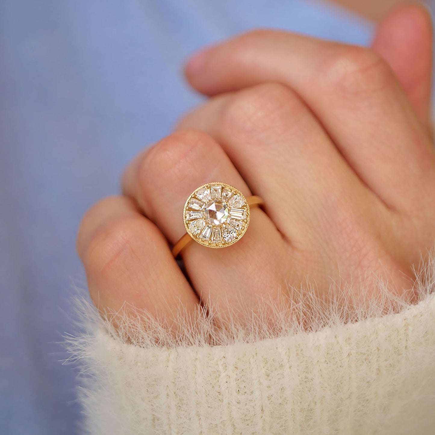 Pear & Round Rose Cut Diamond Mosaic Ring