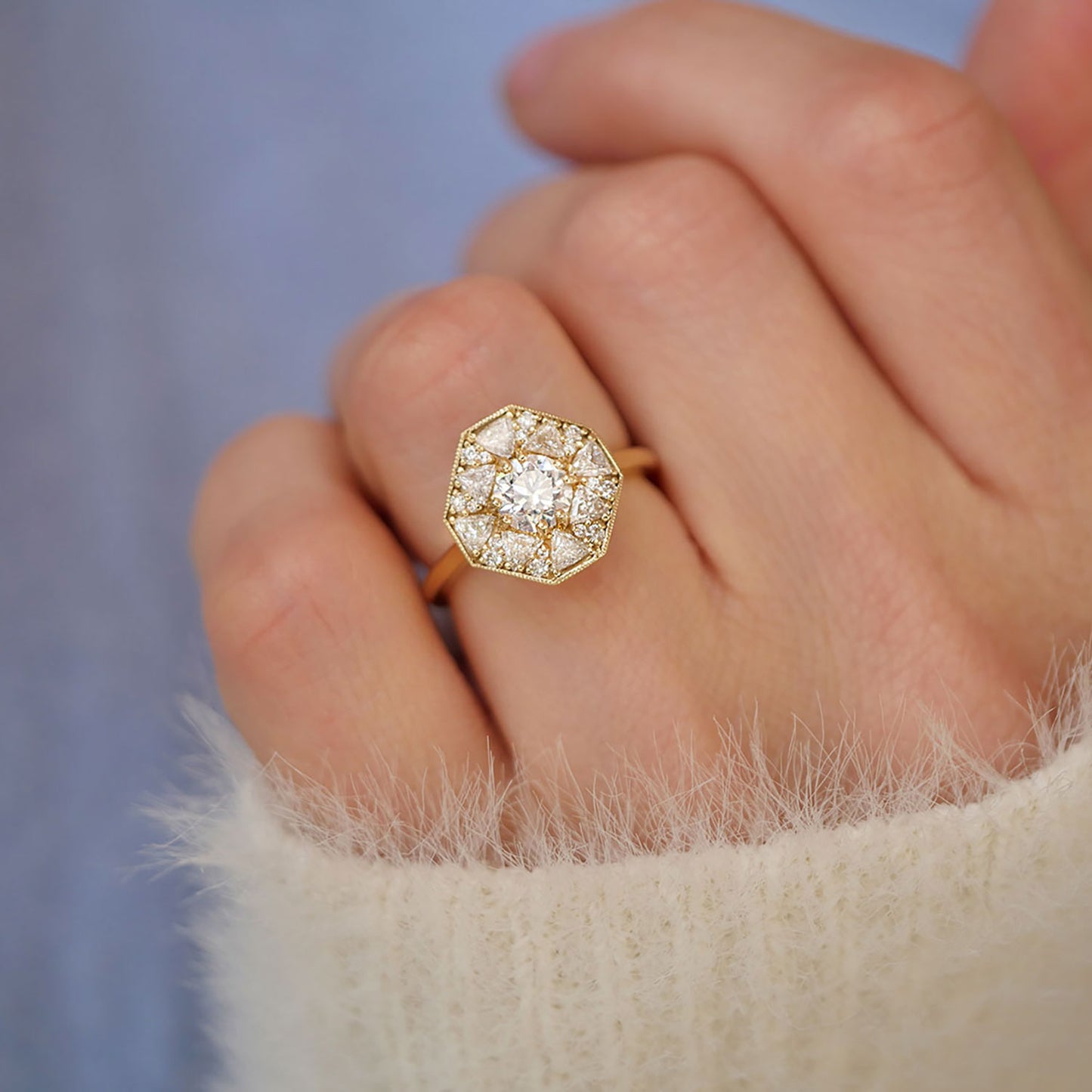 Octagon Shape Trillion & Round Diamond Mosaic Ring