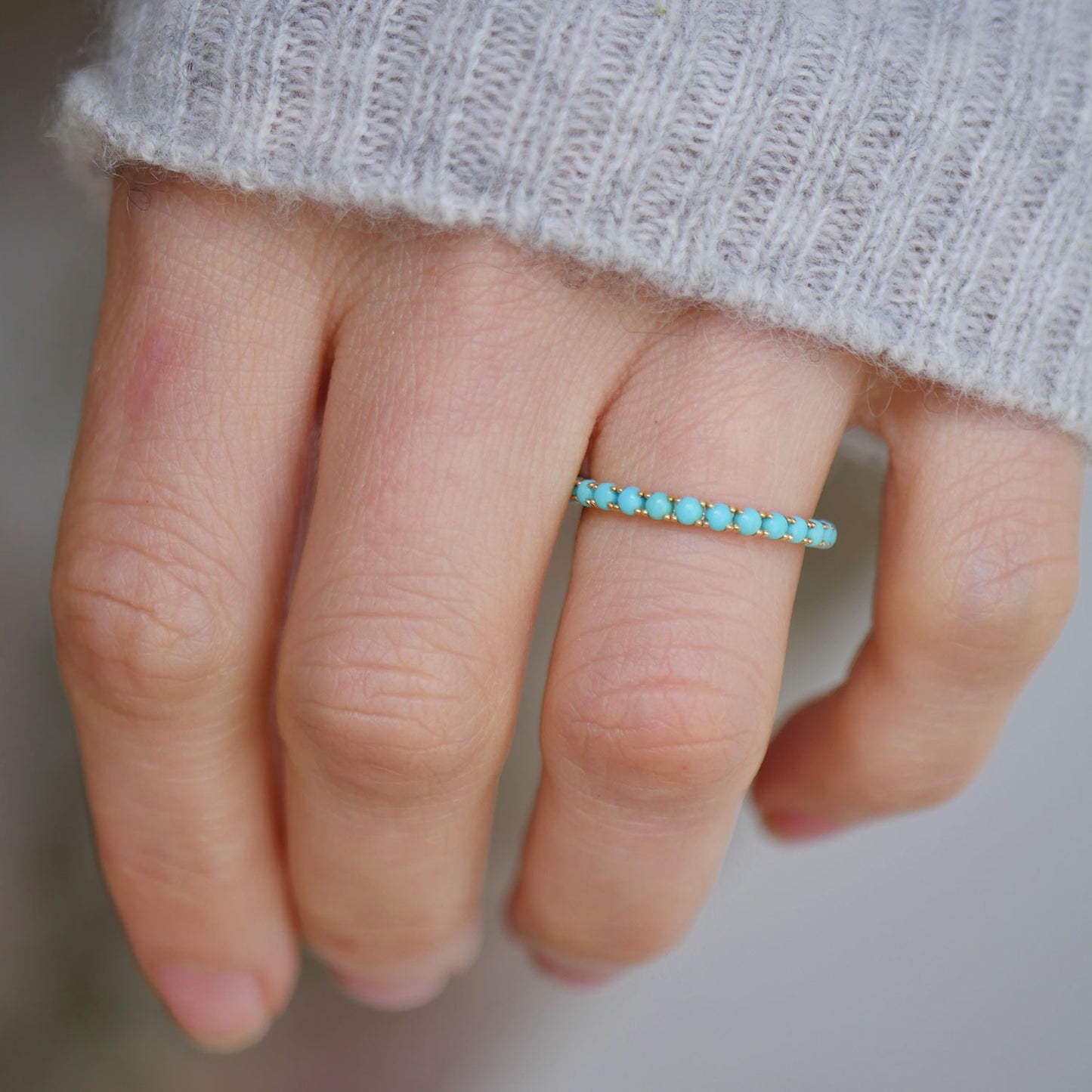 Gold Turquoise Eternity Band Ring