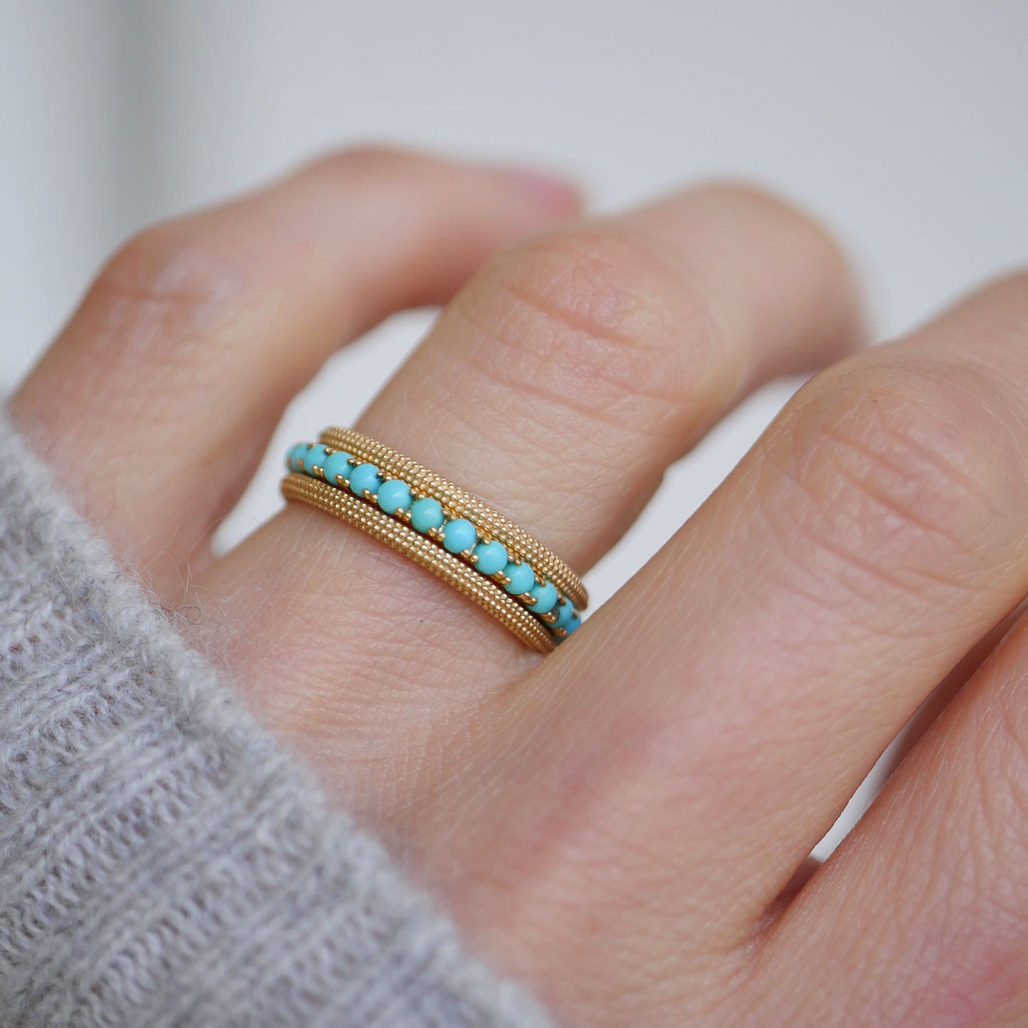 Gold Turquoise Eternity Band Ring