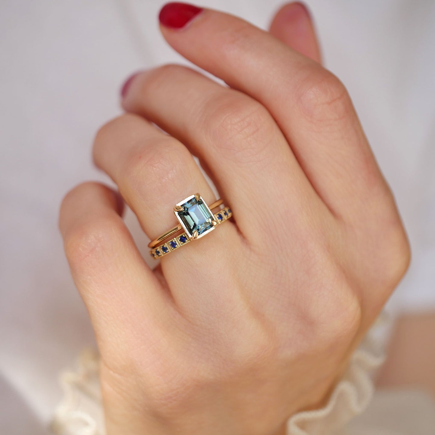 Emerald Cut Teal Sapphire Solitaire