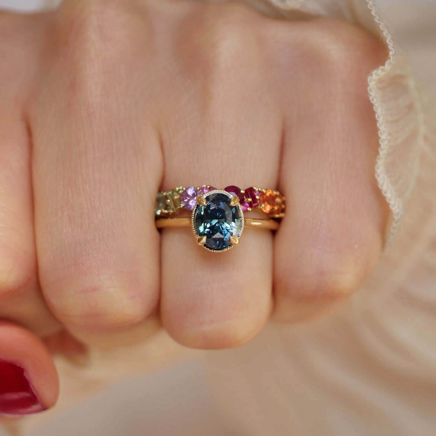 Oval Teal Sapphire Solitaire Ring