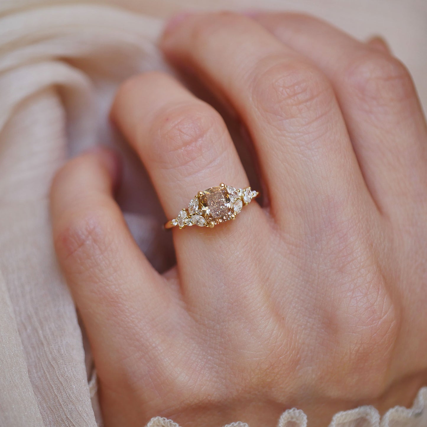 Champagne Cushion & Marquise Garden Party Ring