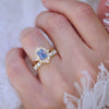 Opalescent Light Blue Sapphire Deco Emerald & Pear Diamond Mosaic Ring