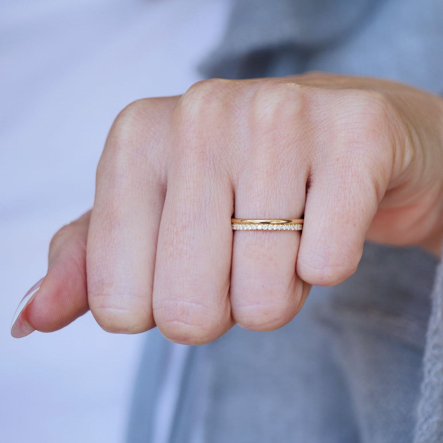 Half Round and Delicate French Pave Eternity Band