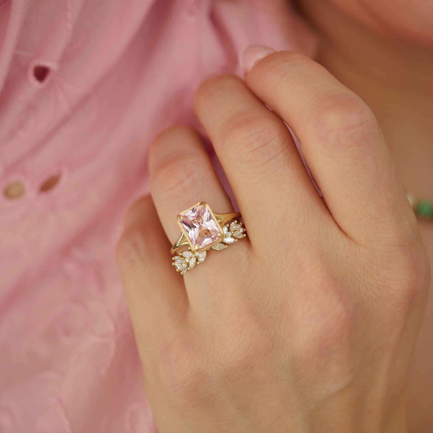 Split Shank Light Pink Radiant Cut Sapphire Solitaire