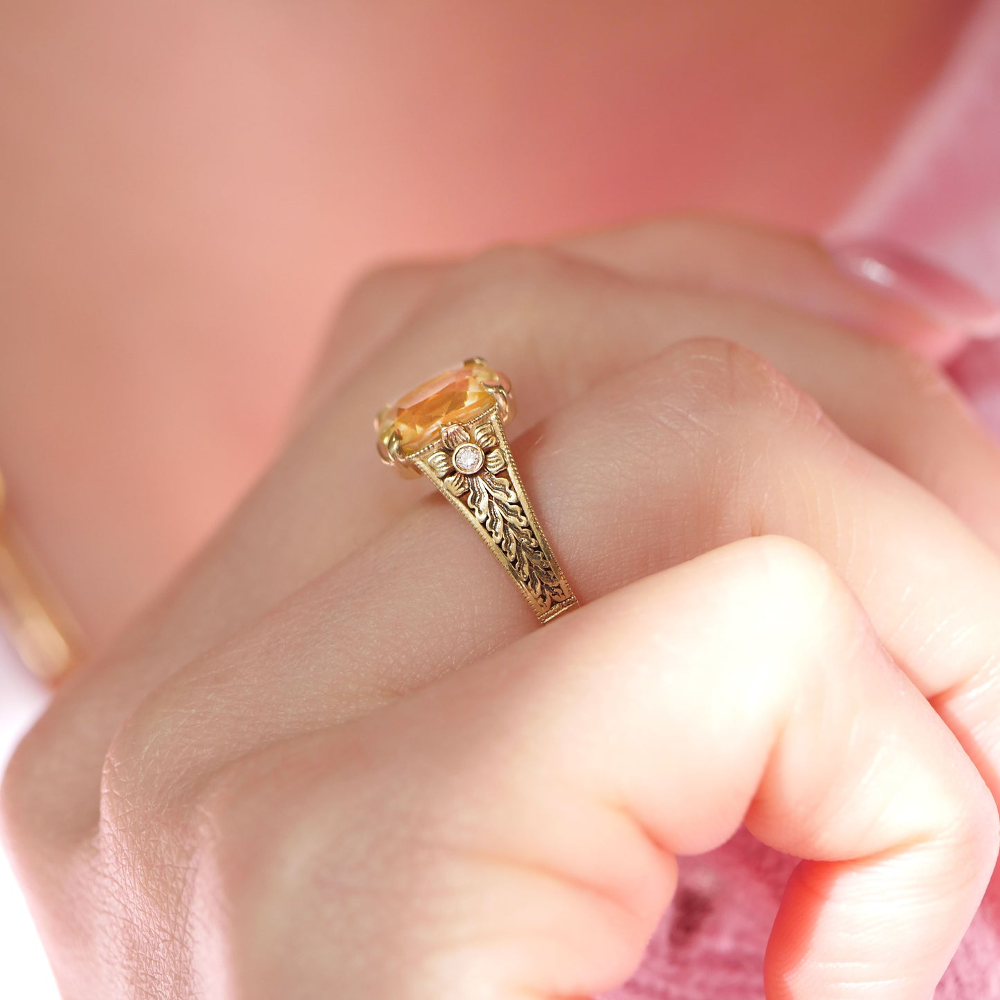 Nightbloom Antique Cushion Cut Yellow Sapphire Ring