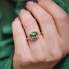 Forest Green Sapphire Split Shank Solitaire w/ leaves