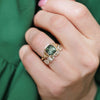 Forest Green Sapphire Split Shank Solitaire w/ leaves