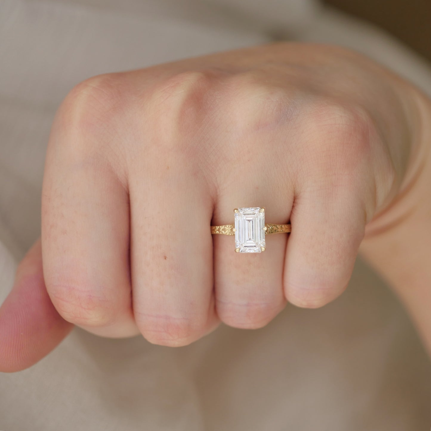 Moonflower Emerald Cut Diamond Ring