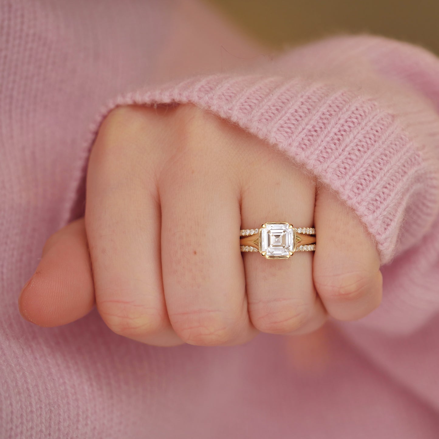 Split Shank Asscher Cut Lab Diamond Solitaire