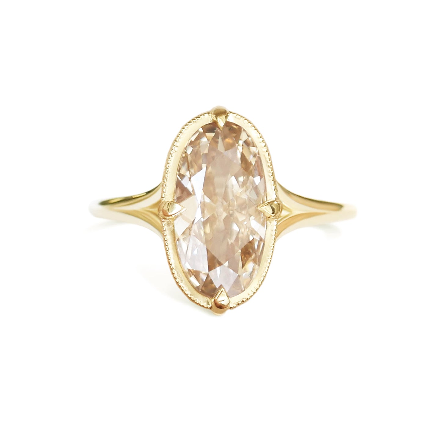 Split Shank Champagne Antique Moval Diamond Solitaire