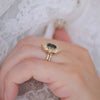 Teal Sapphire Oval Deco Emerald & Pear Diamond Mosaic Ring