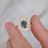 Teal Sapphire Oval Deco Emerald & Pear Diamond Mosaic Ring