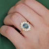 Teal Sapphire Oval Deco Emerald & Pear Diamond Mosaic Ring