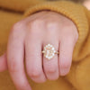 Peach Sapphire Deco Emerald & Pear Diamond Mosaic Ring