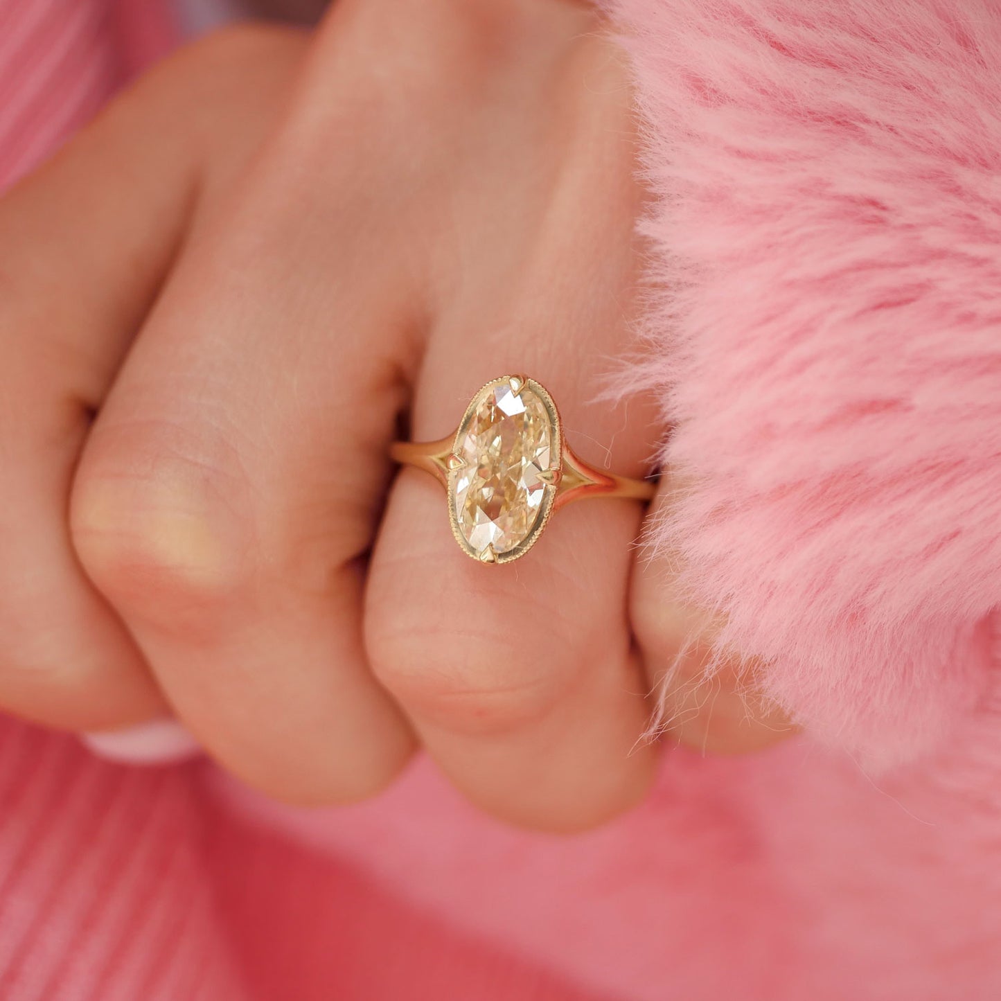 Split Shank Champagne Antique Moval Diamond Solitaire