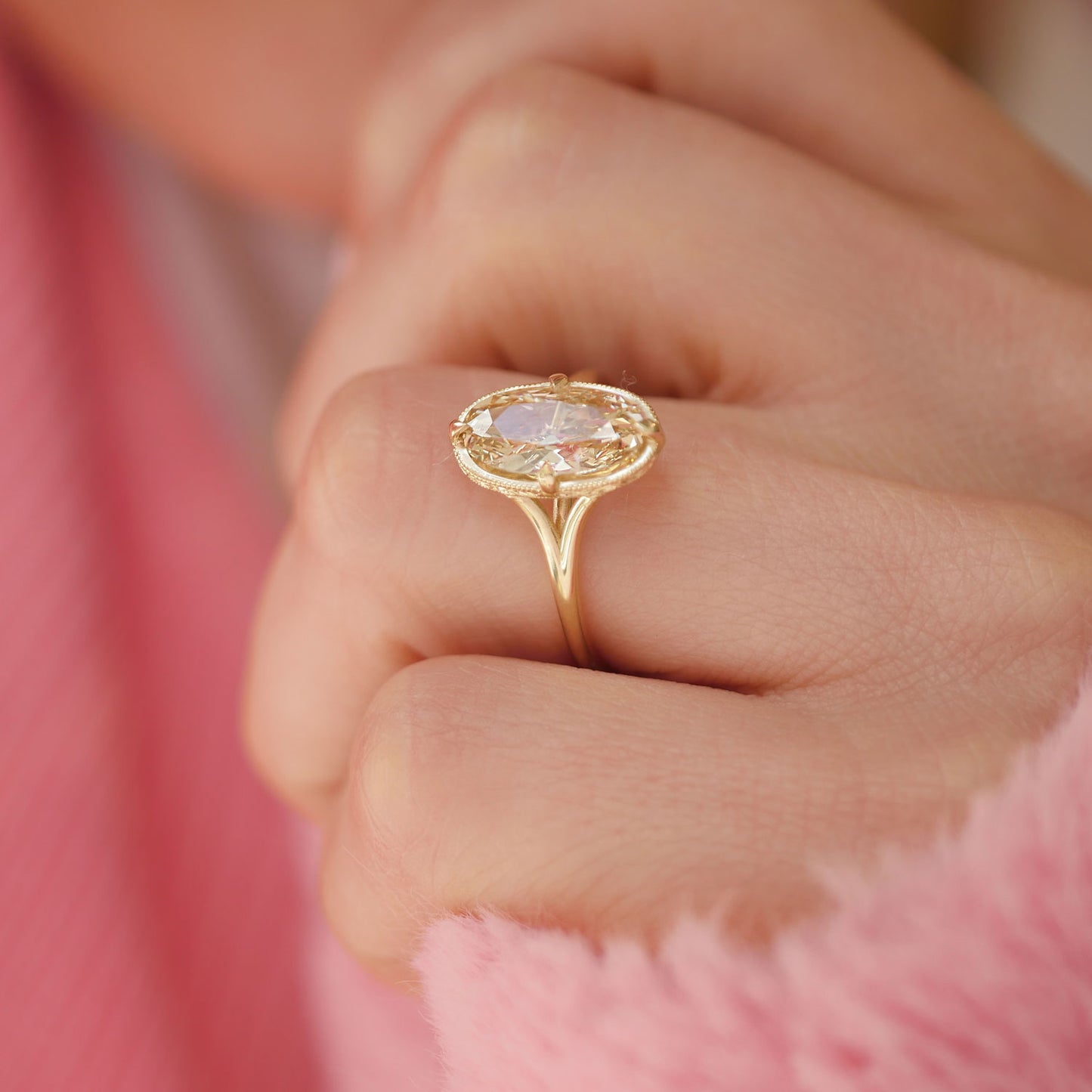 Split Shank Champagne Antique Moval Diamond Solitaire