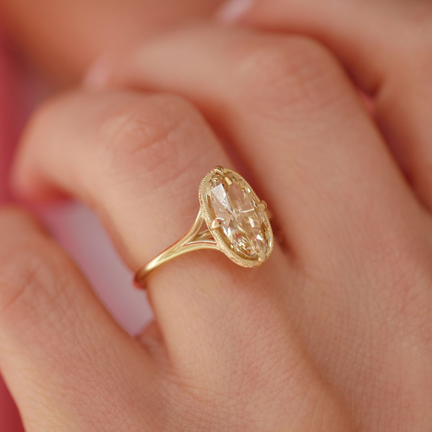 Split Shank Champagne Antique Moval Diamond Solitaire