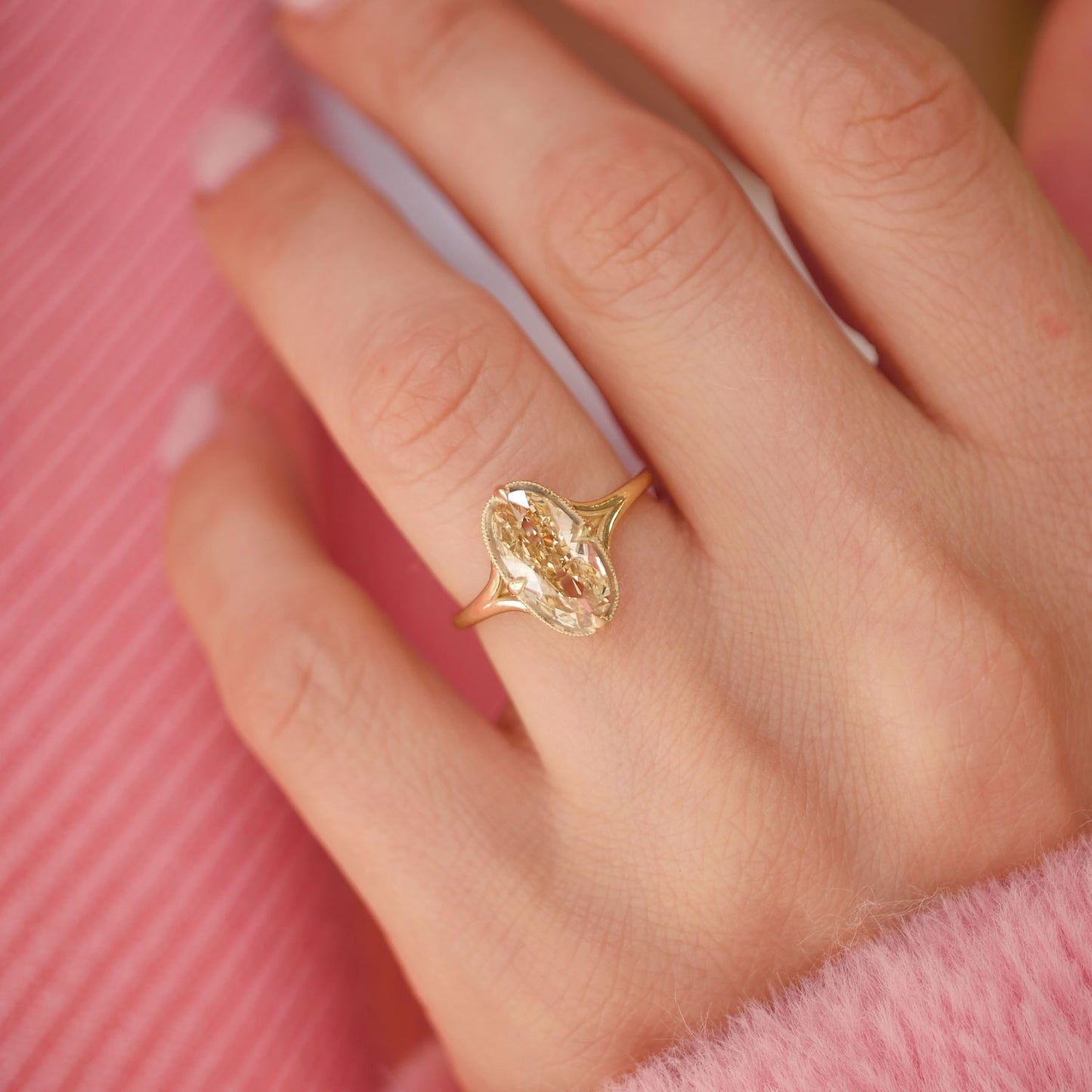 Split Shank Champagne Antique Moval Diamond Solitaire