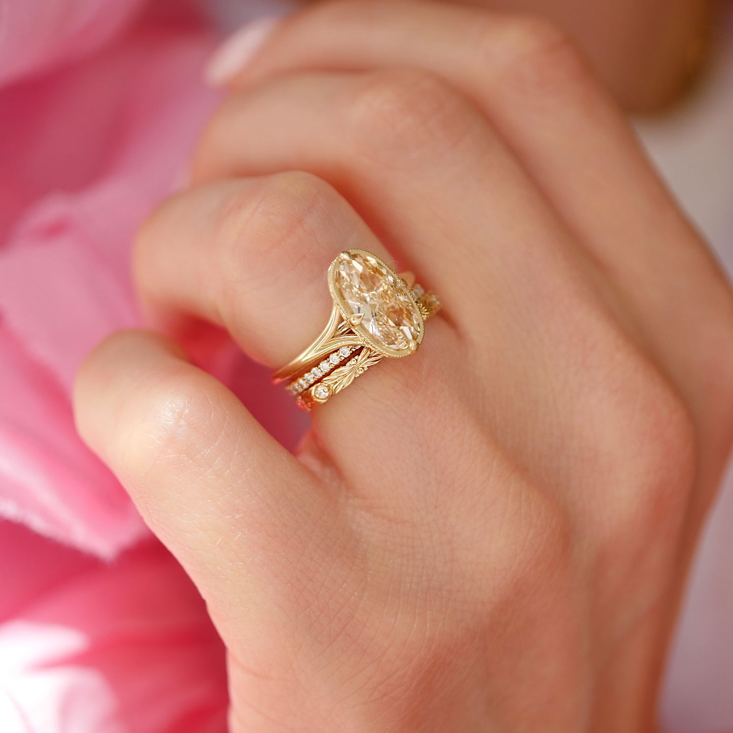 Split Shank Champagne Antique Moval Diamond Solitaire