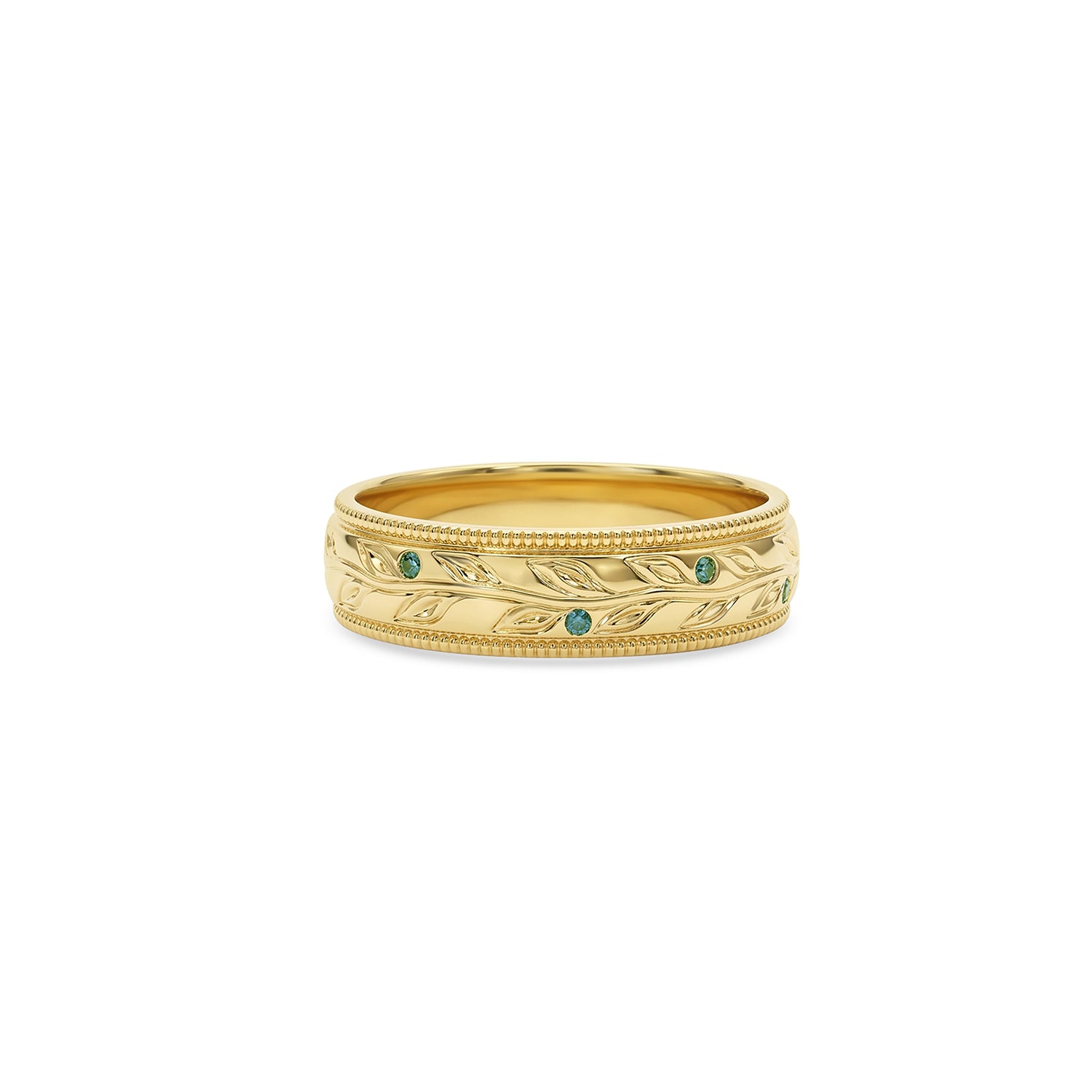 Custom Men's Olive Branch Wedding Ring with Green Sapphires
