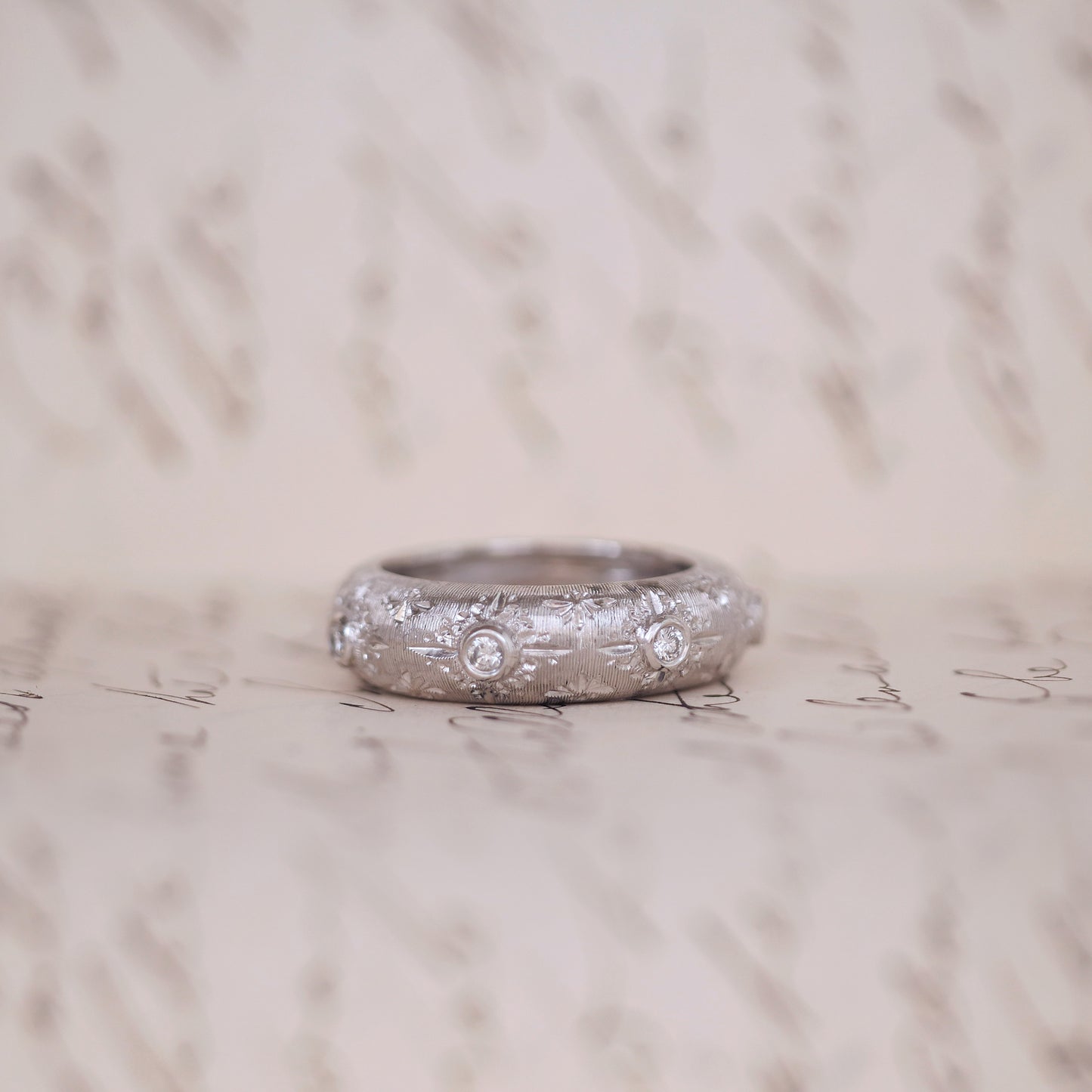 Vintage Hand Engraved Florentine Diamond Ring