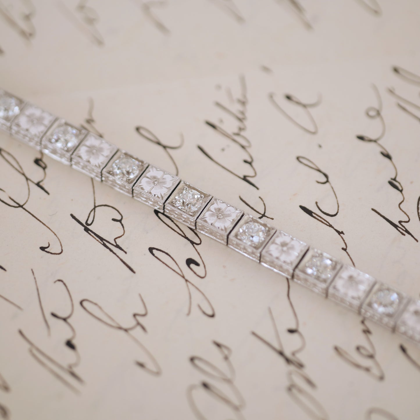 Antique Platinum and Diamond Line Bracelet