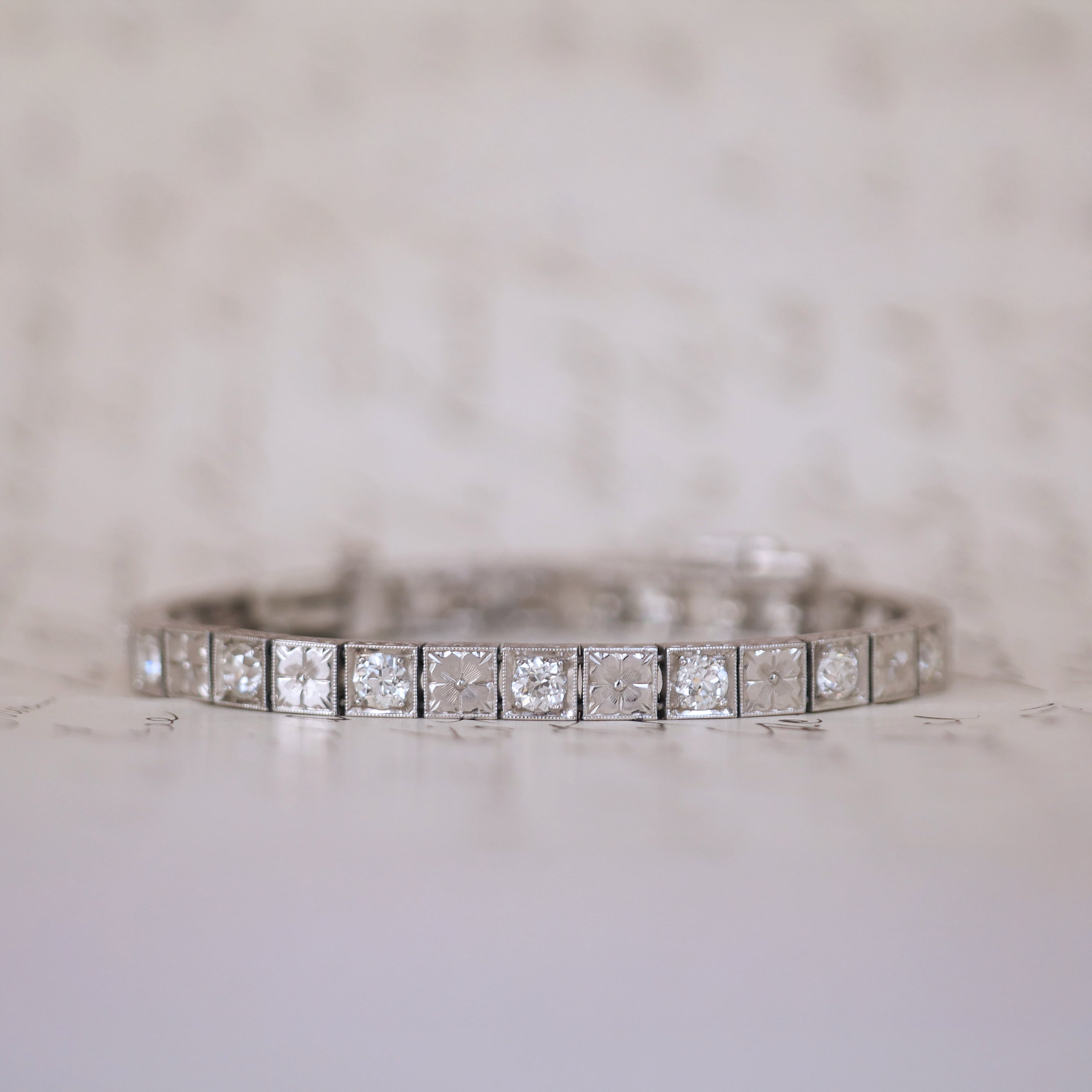 Antique Platinum and Diamond Line Bracelet