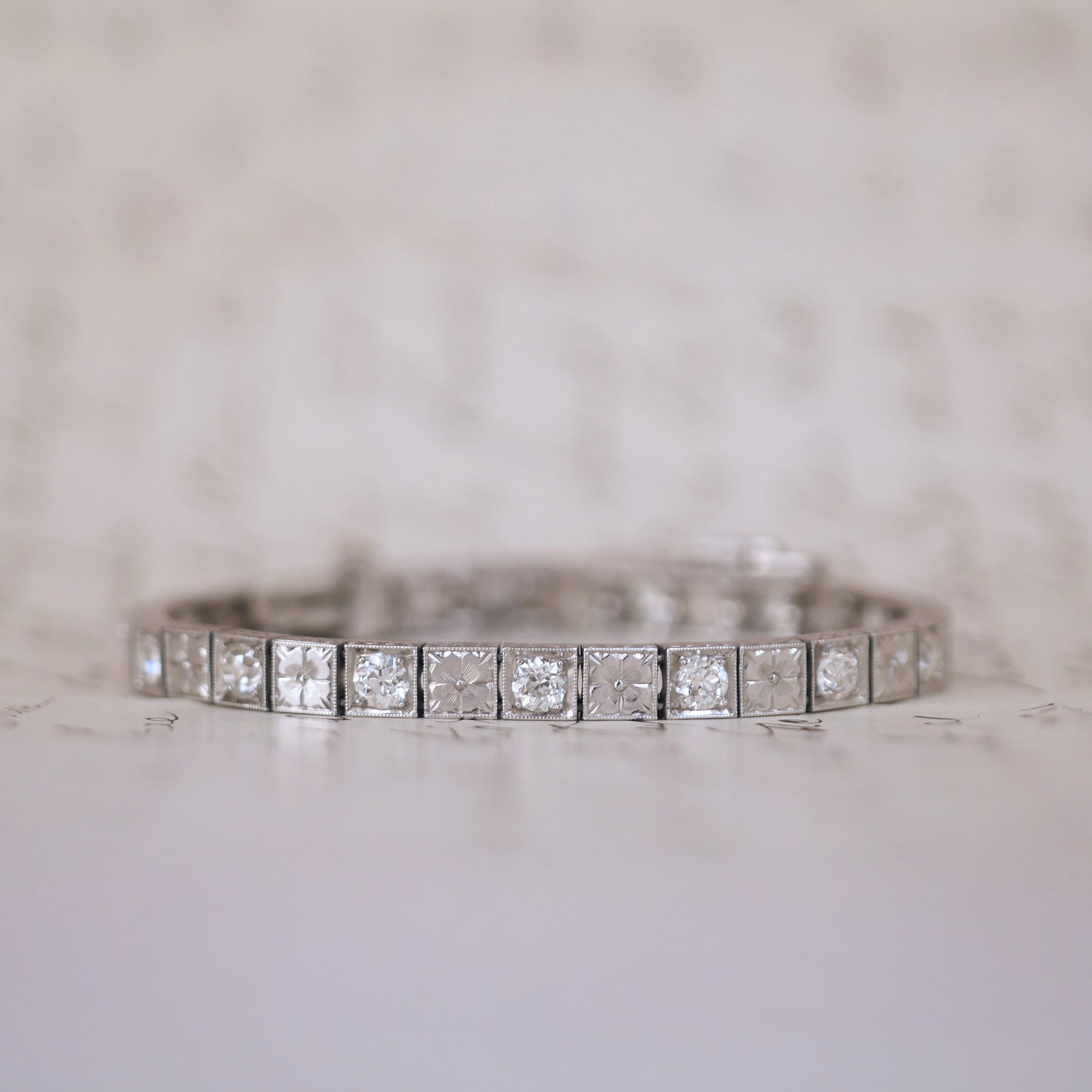 Antique Platinum and Diamond Line Bracelet