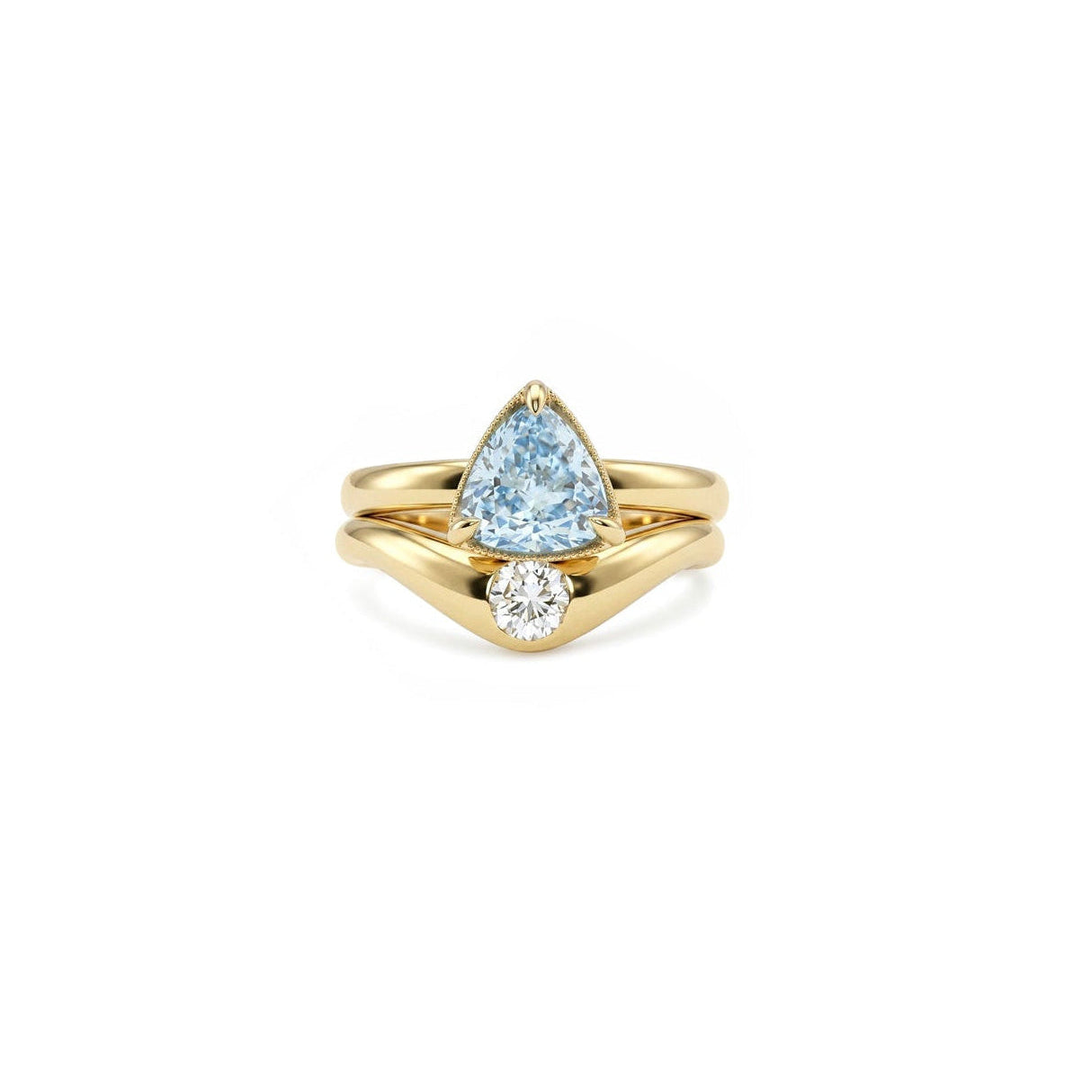 Custom Blue Diamond Solitaire and Contour Band
