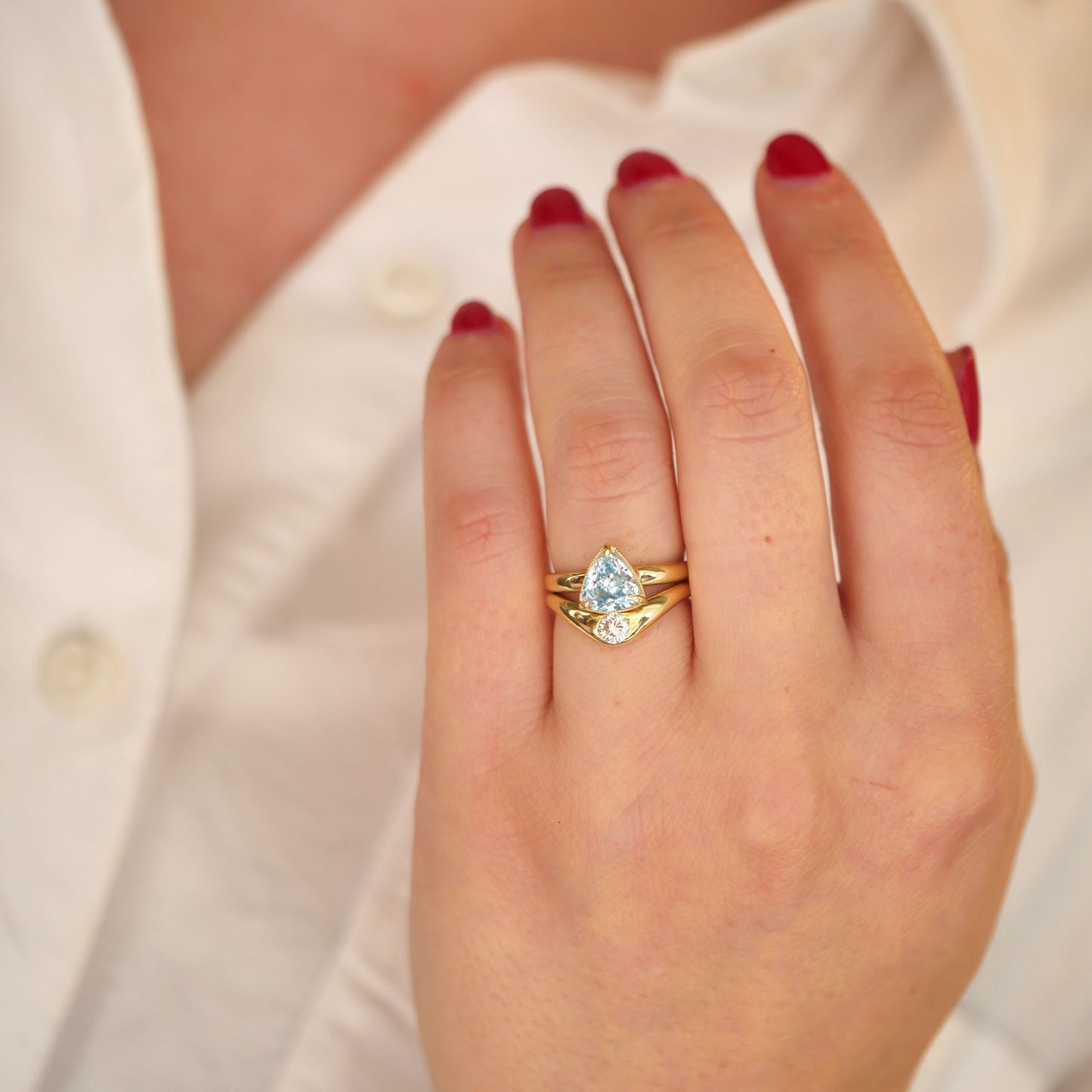 Custom Blue Diamond Solitaire and Contour Band