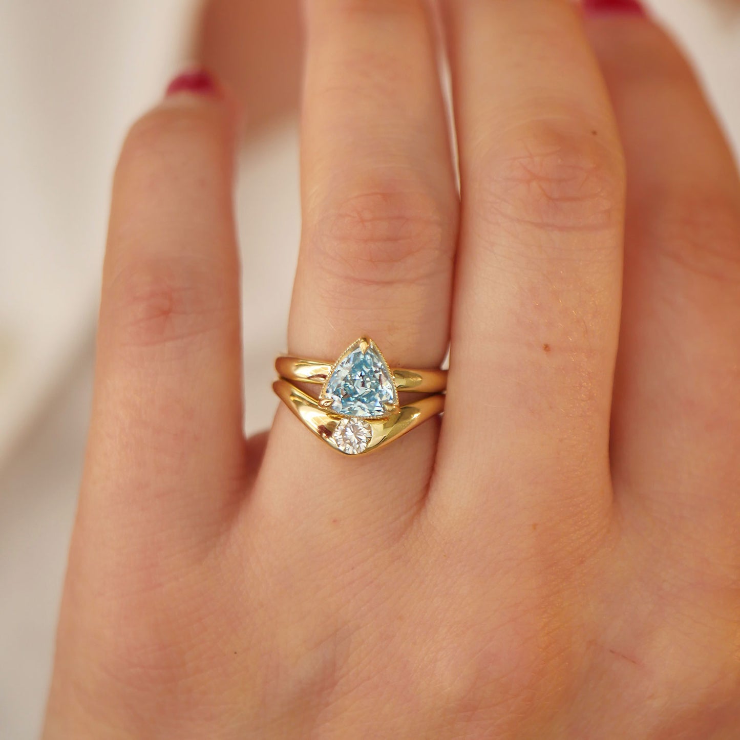 Custom Blue Diamond Solitaire and Contour Band